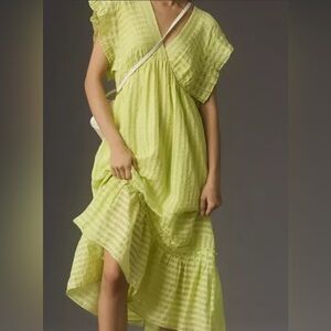 Anthropologie M Lime Green Sleeveless Dress